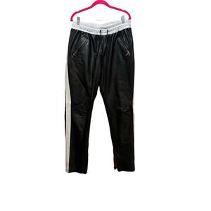 PRSVR Men's Black Silver Faux Leather Drawstring Jogger Pants Size XL